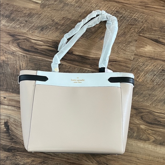 kate spade Handbags - Kate Spade Laptop Tote WKRU7088 Colorblock Saffiano Leather Warm Beige